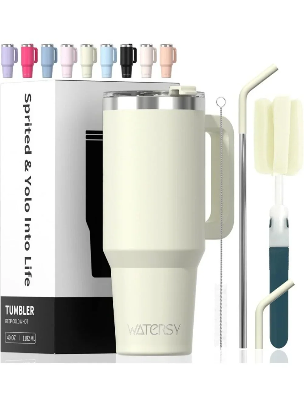 40 oz Insulated Tumbler with Handle, Lid & Straw - Double Wall Travel Mug for